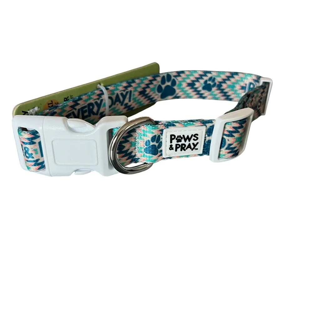 Kerusso Paws & Pray Everyday Pet Collar Adjustable L/XL Blue Green Pink NWT‎ #1